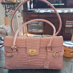 Lord & Taylor Pink Croc-Embossed Women's Shoulder Bag